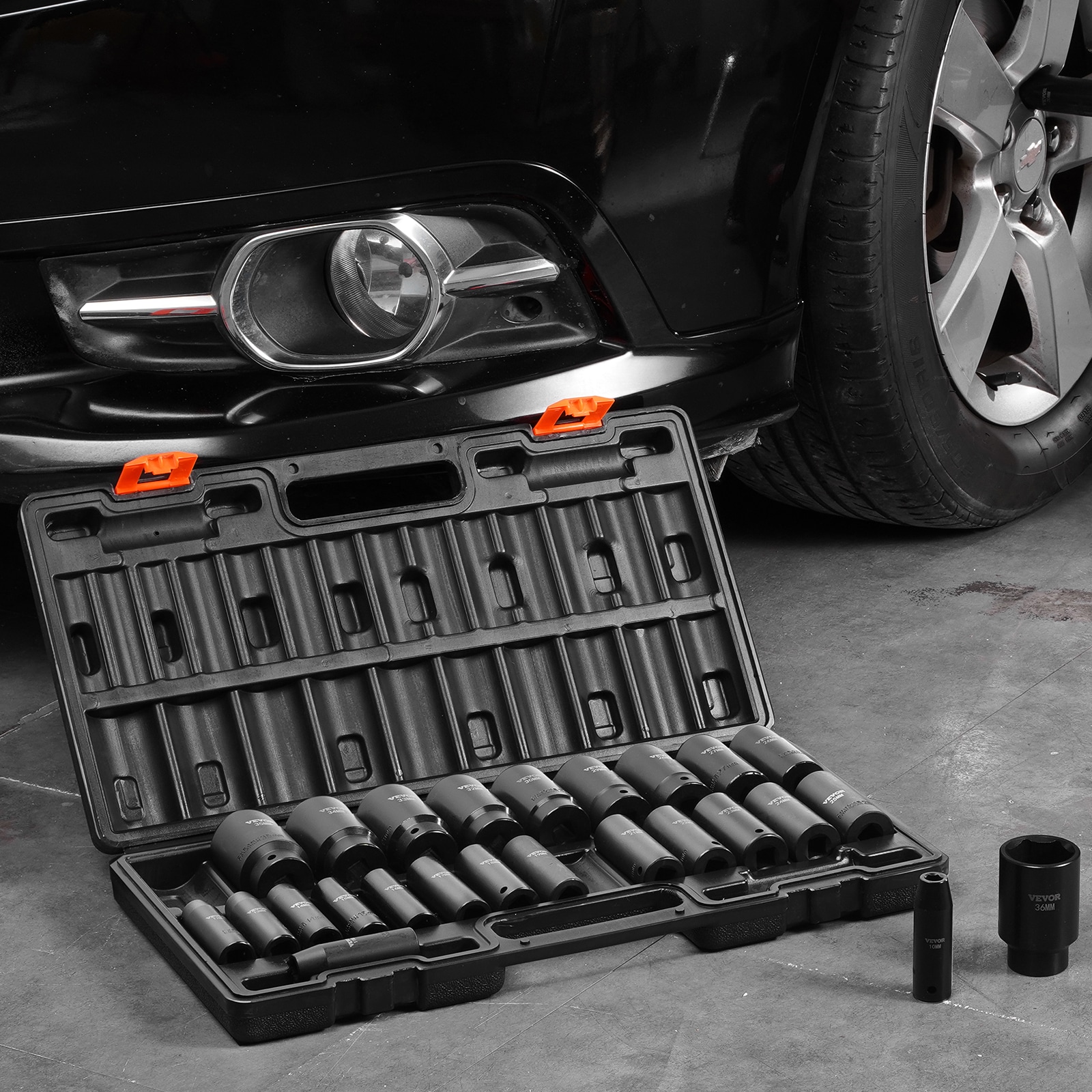 Impact Socket Set With 26 Pieces 1/2 Inch Drive Metric Sockets_voghion.com